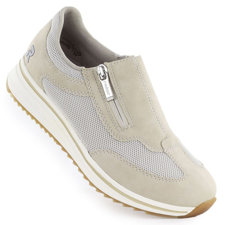 Półbuty damskie na podwyższeniu beżowe Rieker L5854-62