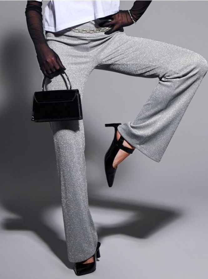 Spodnie wide leg - srebrny