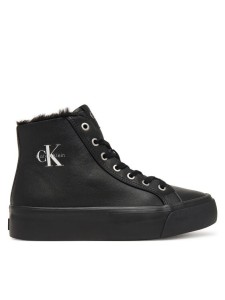 Calvin Klein Sneakersy Vulc Flatf Mid Laceup Lth Fur HW0HW03234 Czarny
