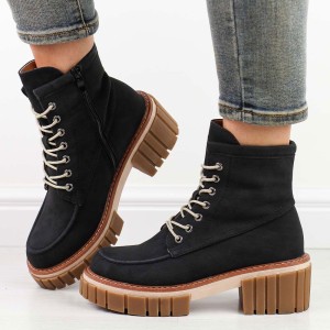 Czarne botki damskie zimowe na traperze Jezzi 5044