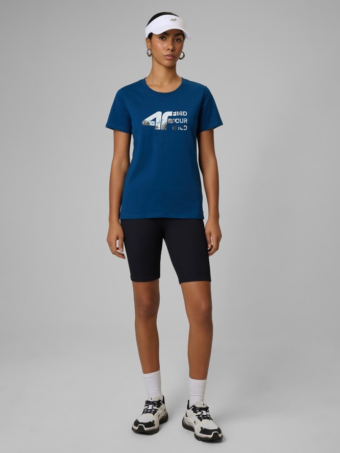 4F T-shirt regular z nadrukiem damski - turkusowy S
