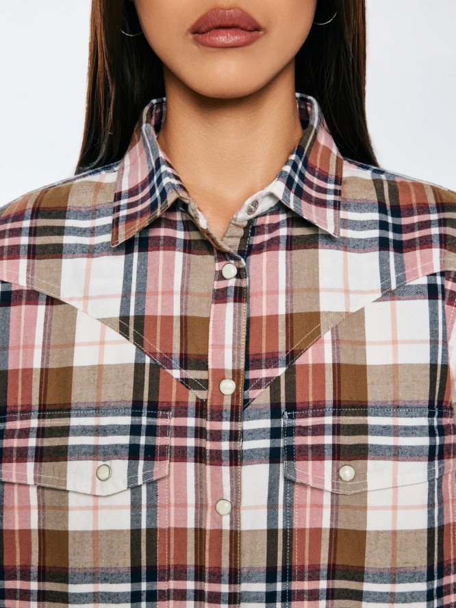 Koszula damska flanelowa w kratę z kolekcji Authentic różowa Nonu 000