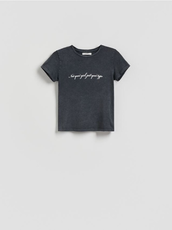 T-shirt z nadrukowanym napisem - ciemnoszary