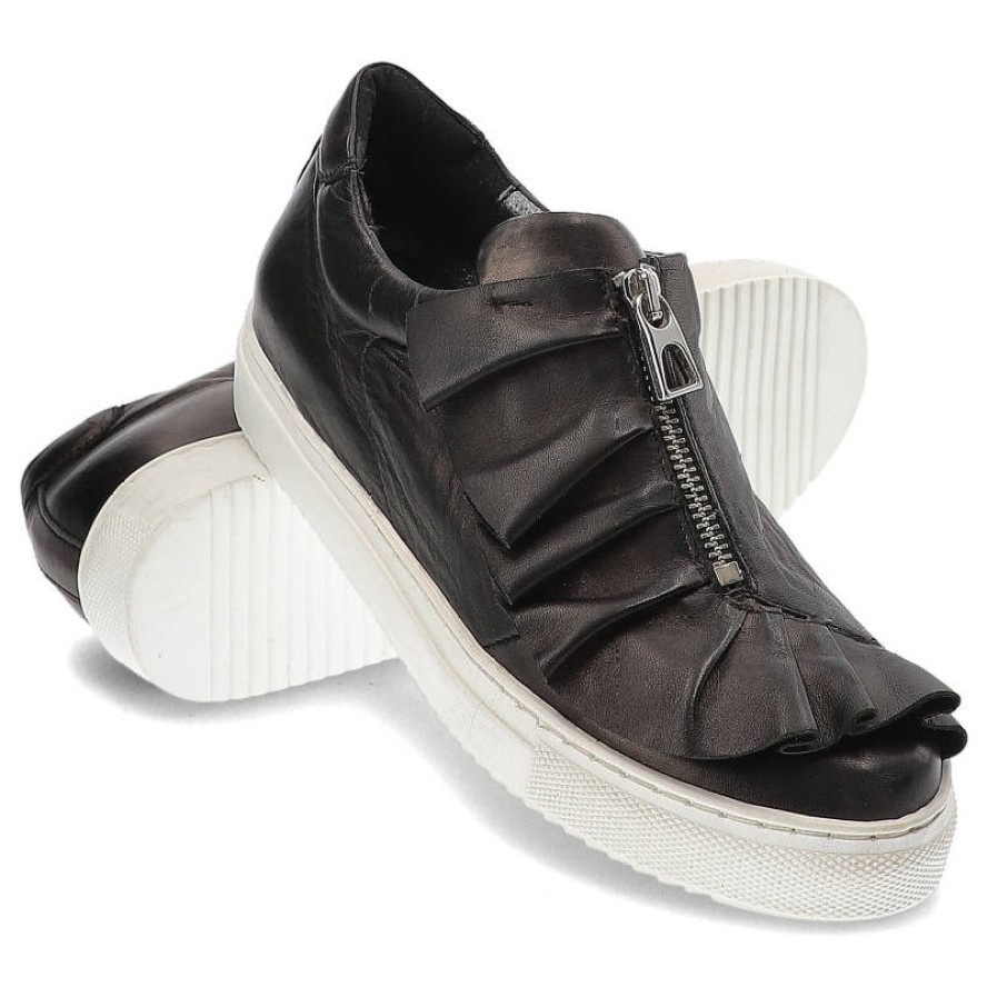 Sneakersy damskie Karino, eleganckie i na płaskiej podeszwie, czarne, 2991-076-P