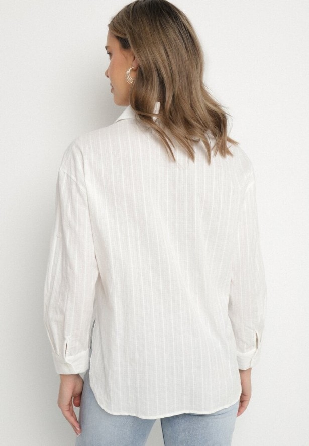 Biała Koszula z Bawełny w Paski Tolisianne