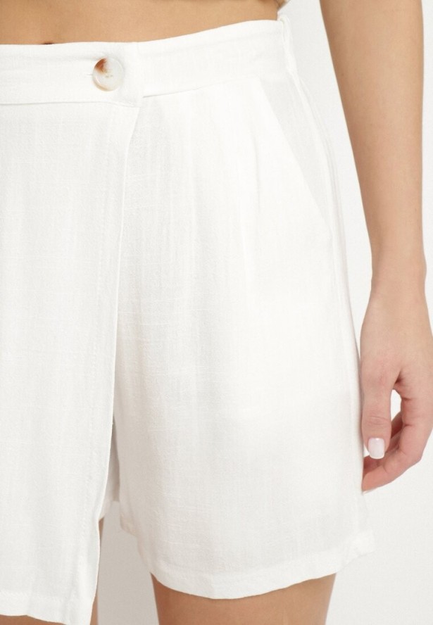 Białe Spódnico-Spodenki z Lnem Zdobione Zakładką Salloril