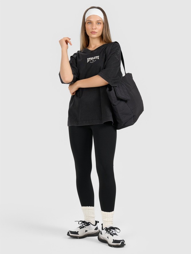 4F T-shirt oversize z nadrukiem damski - czarny XS