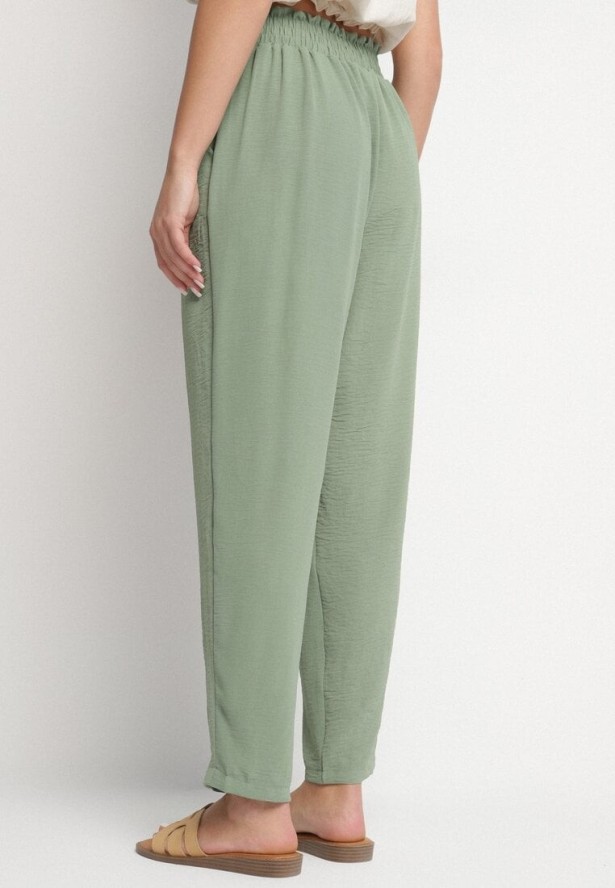 Zielone Spodnie z Wysokim Stanem i Wiązaniem Aralinea