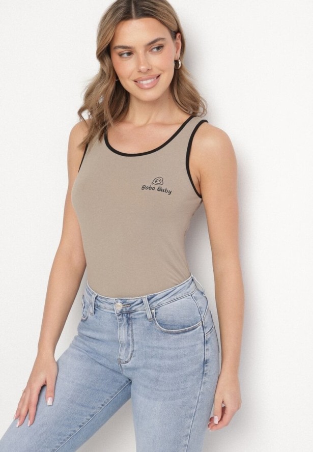 Ciemnozielony Wiskozowy Top Ozdobiony Nadrukiem Amovara