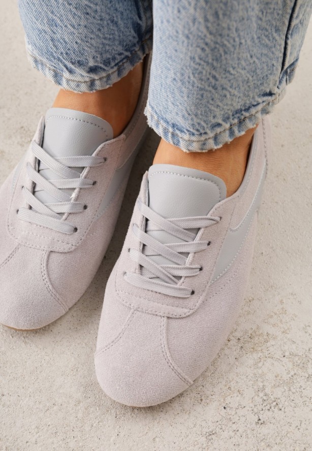 Szare Sneakersy z Imitacji Zamszu w Stylu Kultowych Tenisówek Aelliana