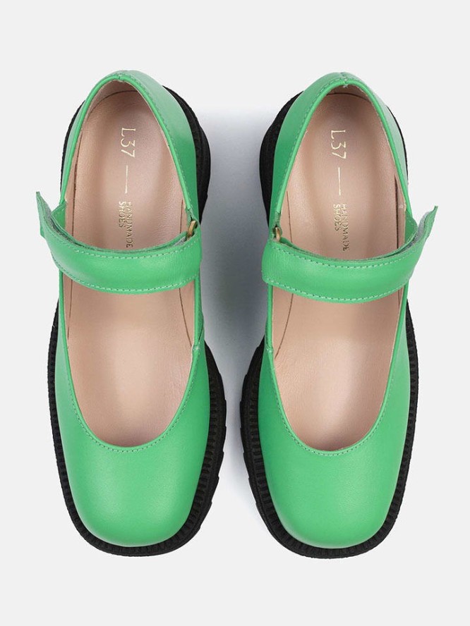 loft37 Skórzane czółenka w kolorze zielonym z paskiem rozmiar: 41