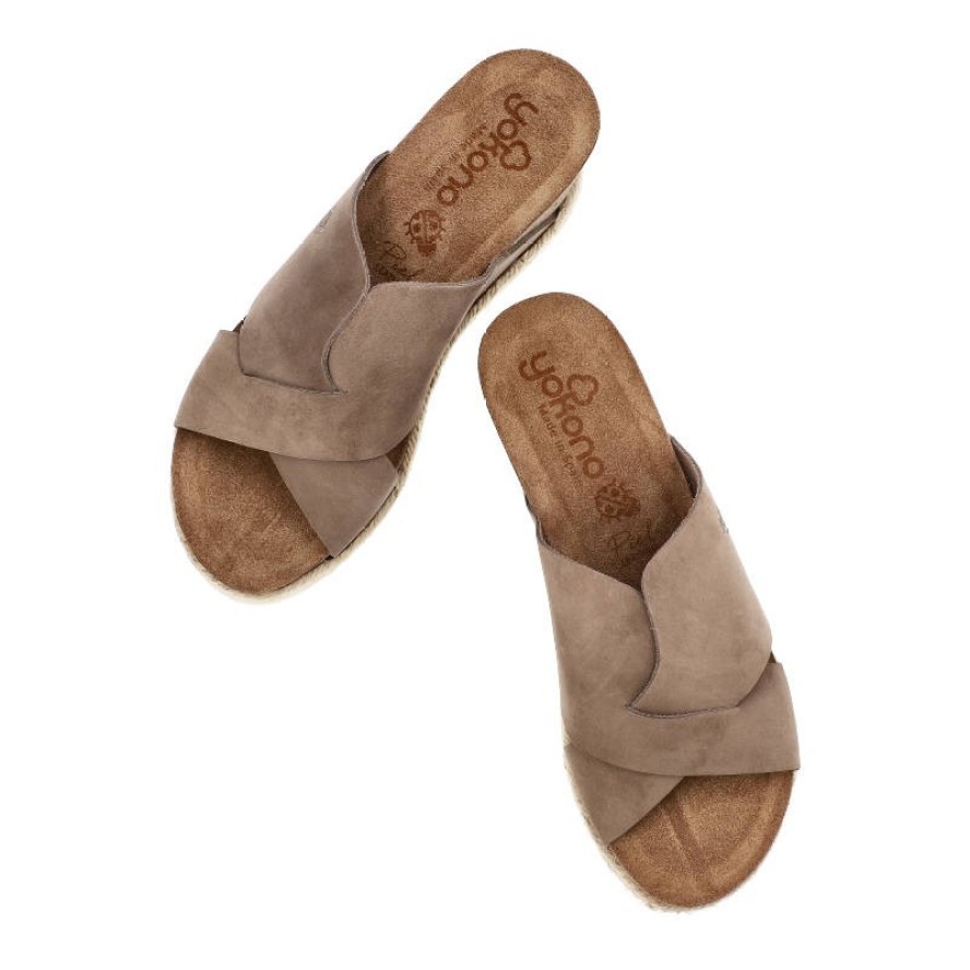 Brązowe Klapki Yokono Damskie Na Koturnie