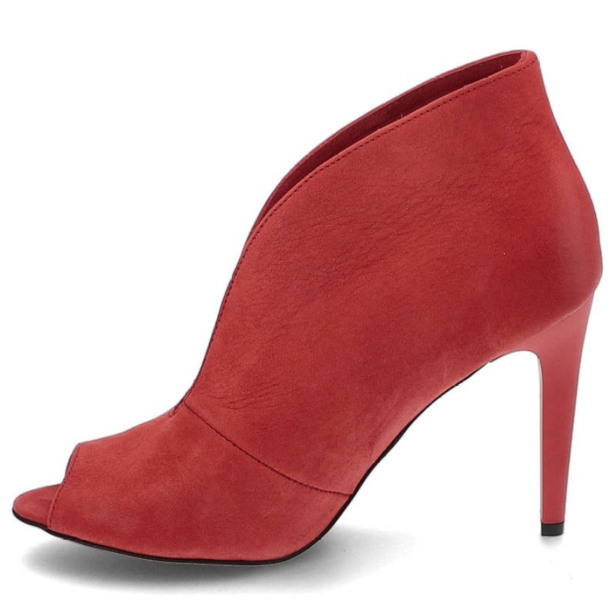 Czerwone Botki Carinii Eleganckie Skórzane Buty Na Obcasie