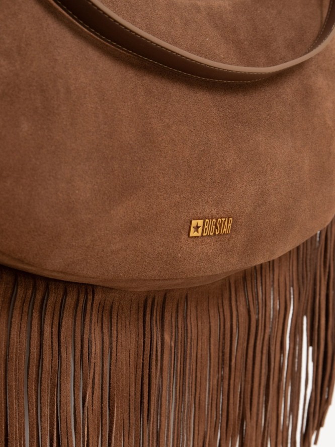 Torebka damska skórzana z frędzlami brązowa Arvia 803