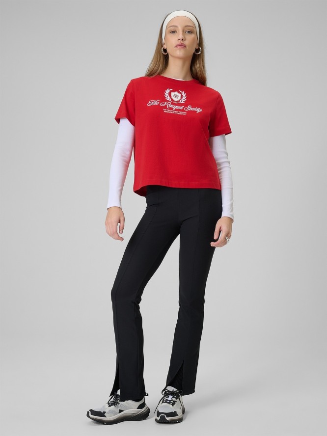 4F T-shirt boxy z nadrukiem damski - czerwony XL