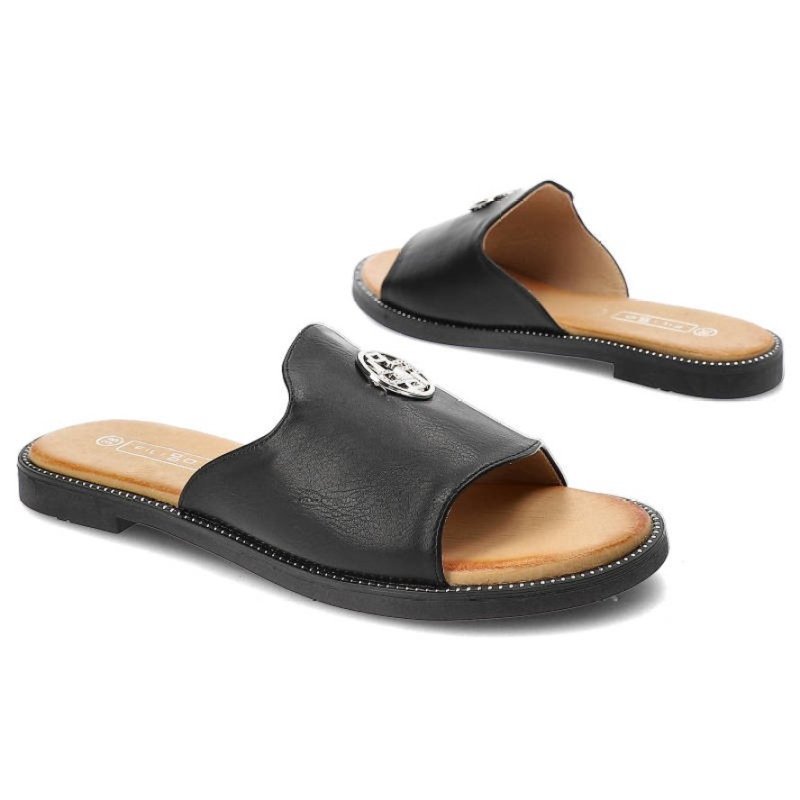 Czarne Klapki Filippo Wygodne Buty Damskie