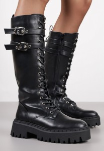 Czarne Kozaki Workery Vices z Ozdobnymi Klamrami Enorpie