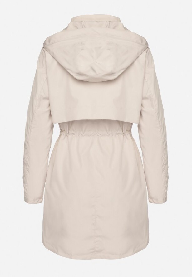 Jasnobeżowa Kurtka Parka z Kapturem Odpinanym w Stylu Utility Janiora
