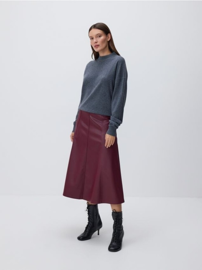 Spódnica midi z imitacji skóry - bordowy