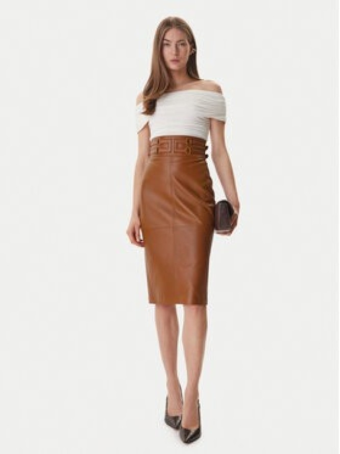 Elisabetta Franchi Spódnica skórzana GP-09Z-61E2-V890 Brązowy Regular Fit