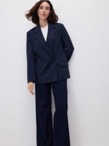 Dwurzędowa marynarka w kratę - granatowy