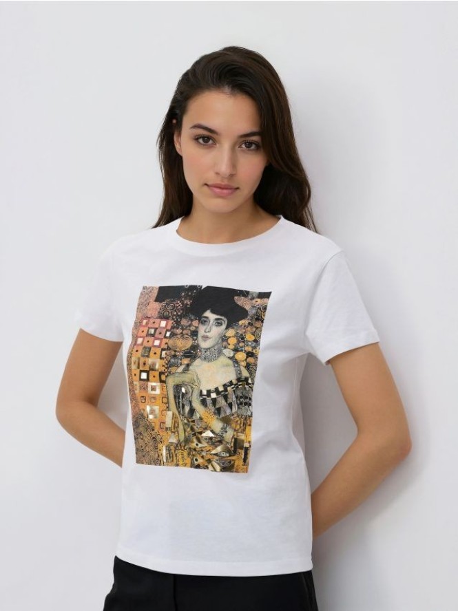 Bawełniany t-shirt z nadrukiem - biały