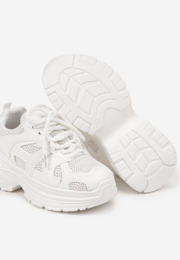 Białe Sneakersy na Platformie z Tłoczeniem i Geometrycznym Wzorem Melvila