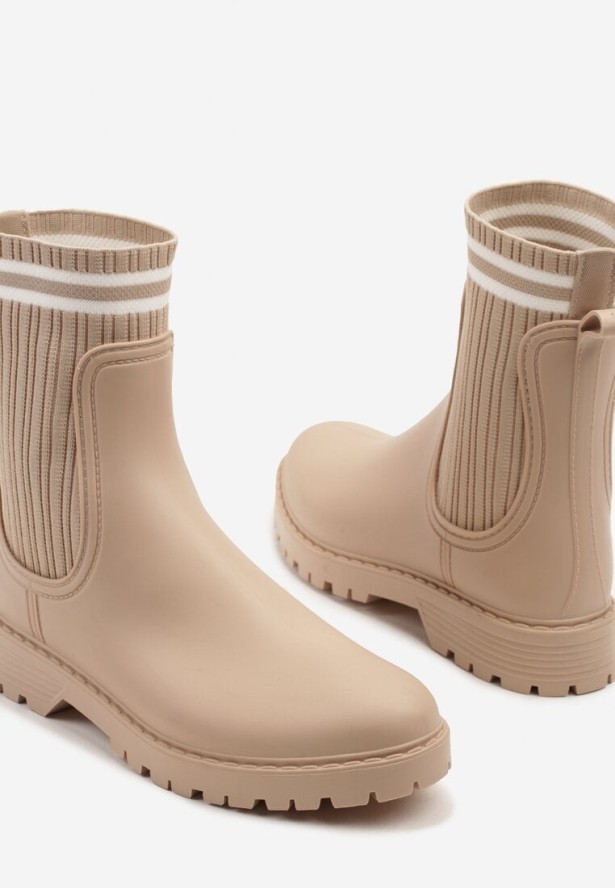Beżowe Kalosze ze Skarpetkową Cholewką Lanisora