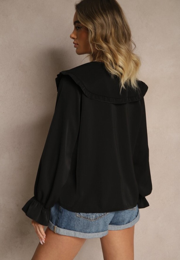 Czarna Koszula Ozdobiona Falbankami i Kołnierzykiem Evirana