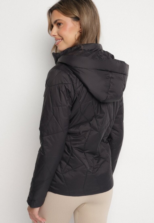 Czarna Pikowana Kurtka Przejściowa z Odpinanym Kapturem Ninorwena