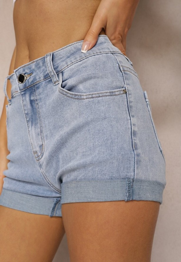 Niebieskie Szorty Jeansowe High Waist z Dodatkiem Bawełny Neldara