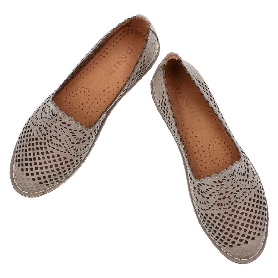 Szare Baleriny Ravini Wsuwane Obuwie Damskie