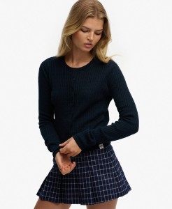 superdry Lekki sweter kardigan Essential slim bawełna – DARK NAVY