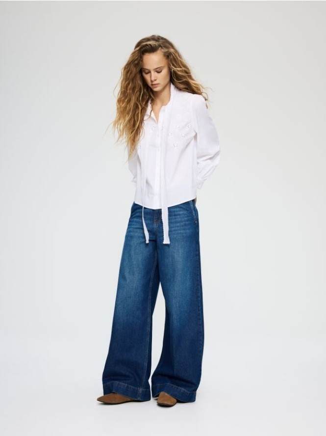 Jeansy wide leg - granatowy