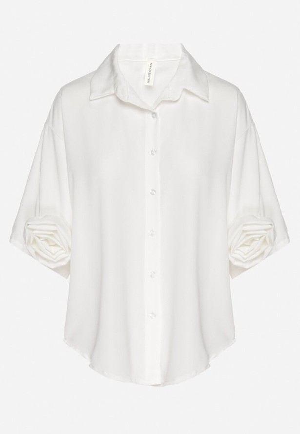 Biała Koszula z Aplikacjami Kwiatów 3D Tenemara