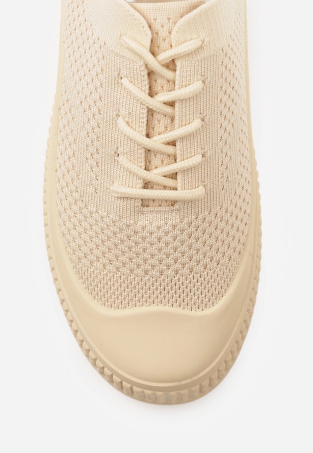 Beżowe Siateczkowe Trampki na Tłoczonej Podeszwie Eezore