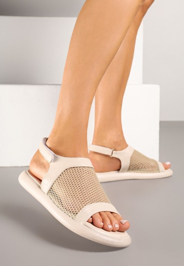 Beżowe Sandały z Siateczkową Cholewką Ranevia