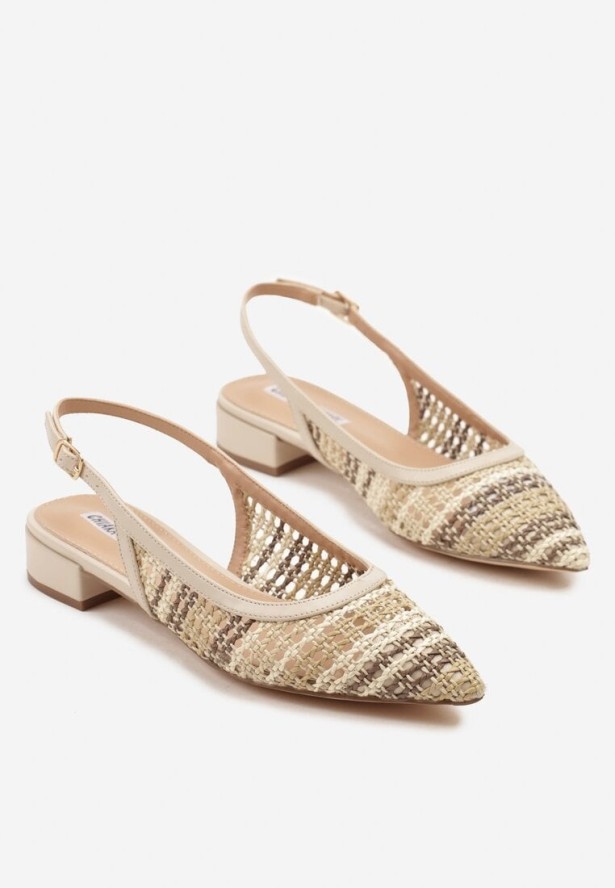 Beżowe Sandały Bez Pięty z Szydełkową Cholewką Siloti