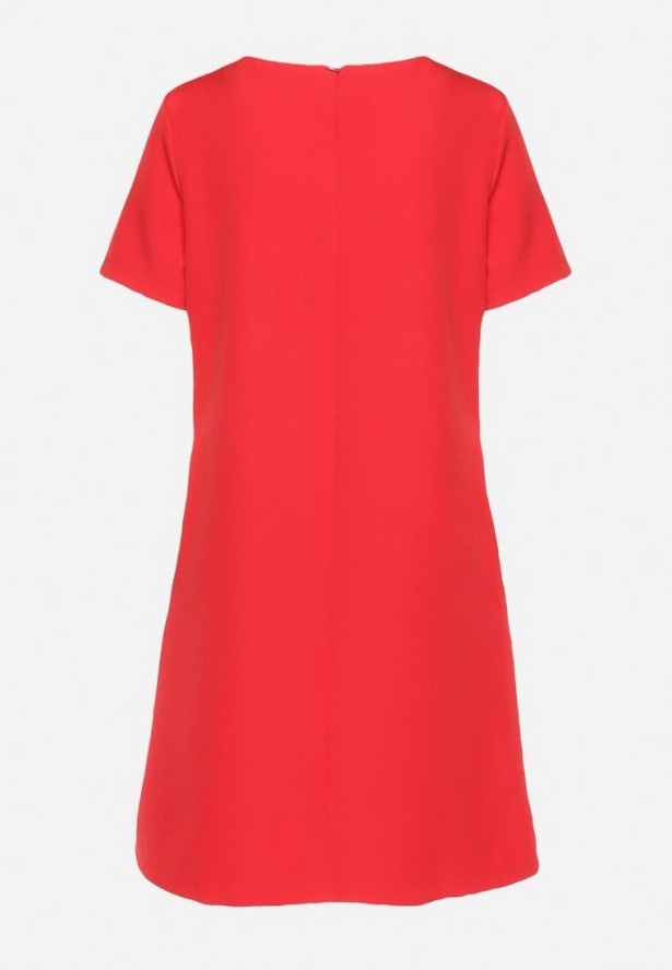 Czerwona Sukienka Trapezowa Mini z Kieszeniami Hreona