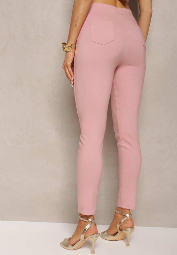 Różowe Spodnie Skinny z Ozdobnymi Napami Eclaria