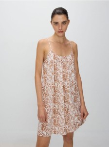 Sukienka z wiskozą i lnem - beżowy