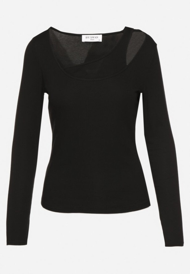 Czarna Bluzka z Asymetrycznym Dekoltem Tatelia