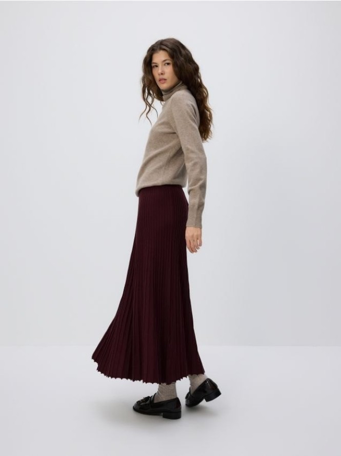 Spódnica z prążkowanej dzianiny - mahoniowy