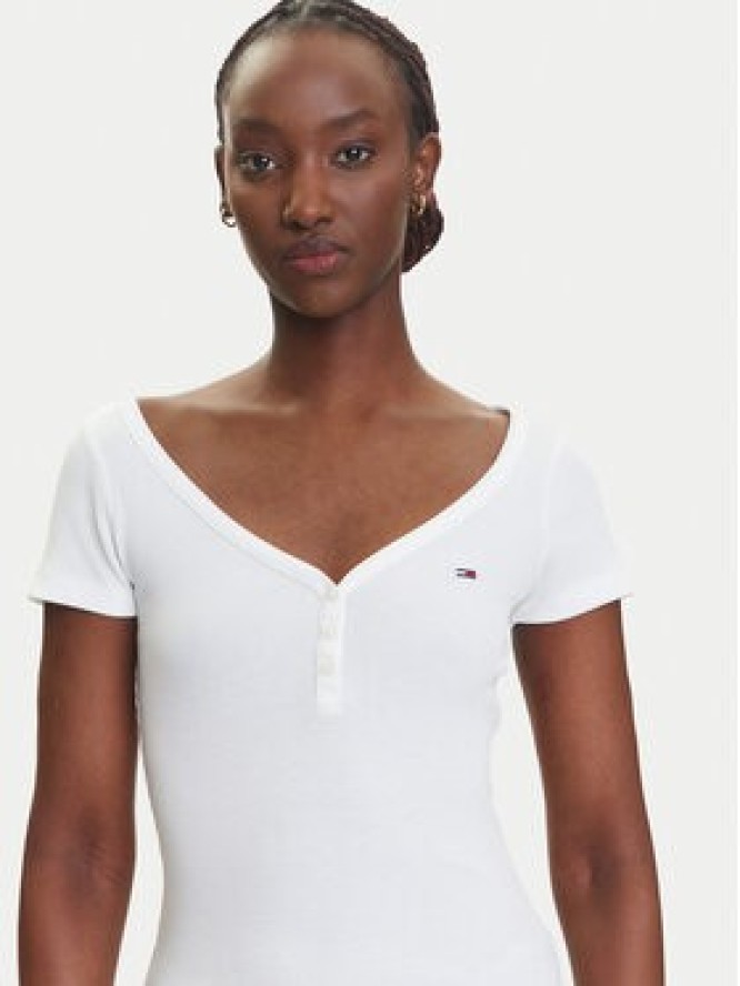 Tommy Jeans T-Shirt Henley DW0DW20902 Biały Slim Fit