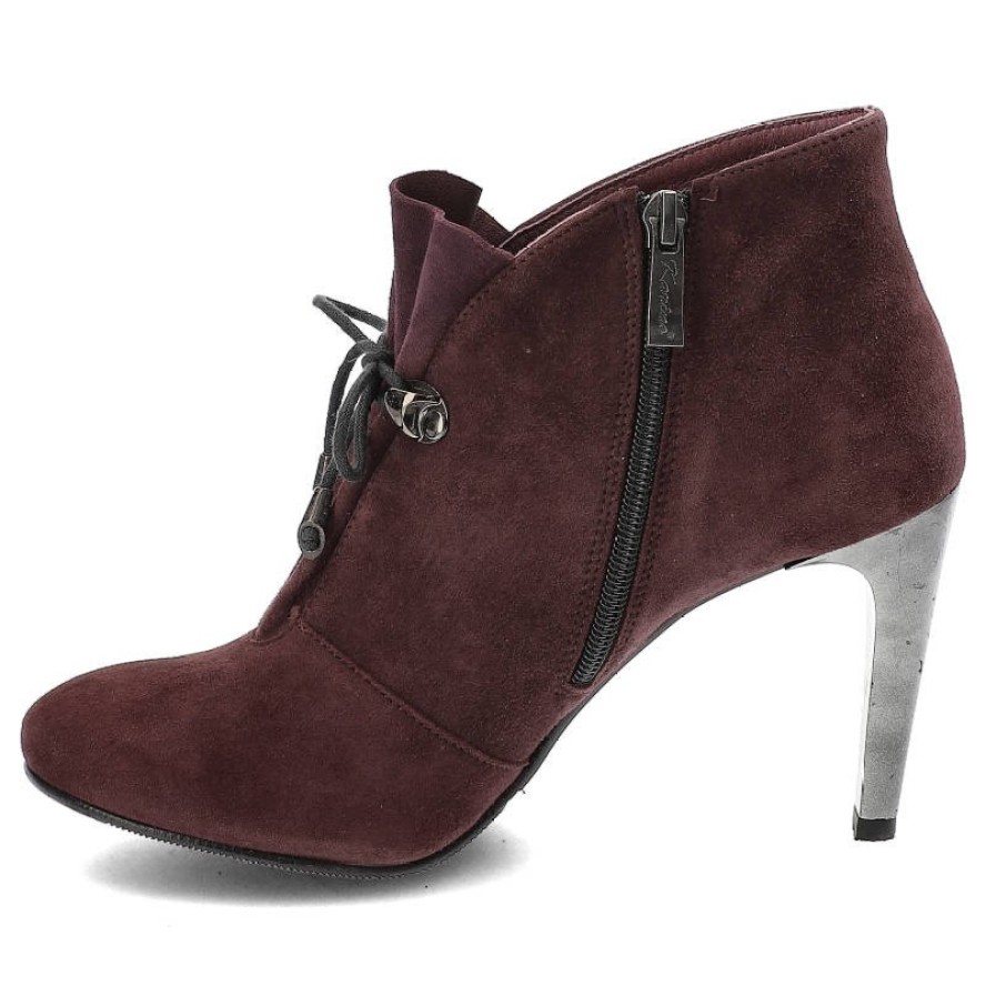 Botki damskie Karino, sznurowany i rozpinany zamsz naturalny i na szpiczastym słupku, fioletowe, 1850-158-P