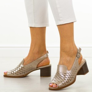 Złote sandały damskie na obcasie Sergio Leone sk836