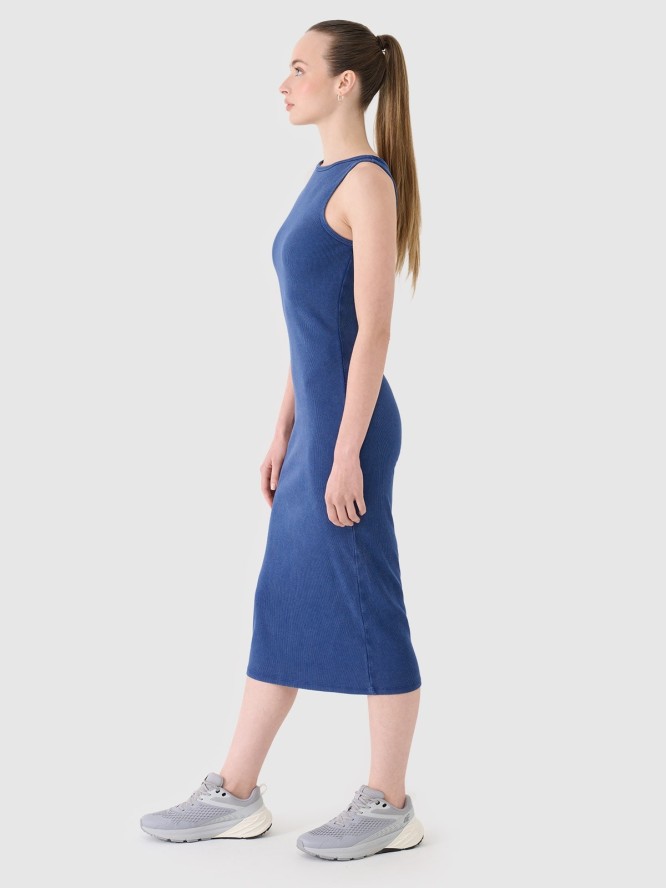 4F Sukienka z prążkowanej dzianiny damska - granatowa XS