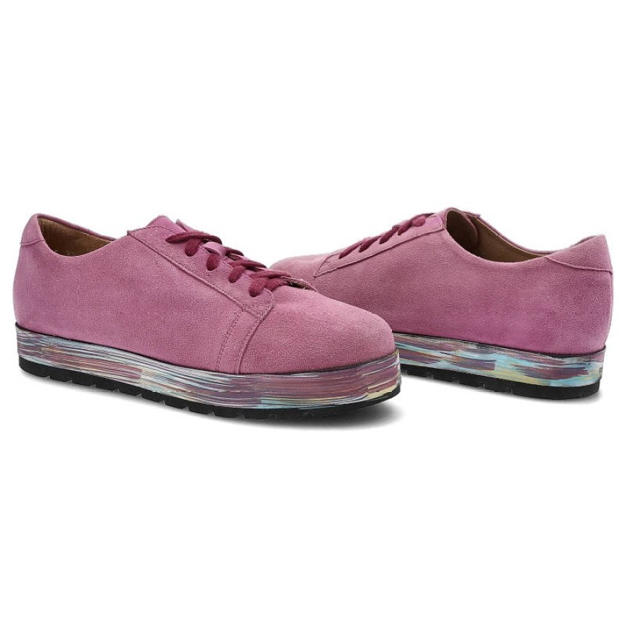 Półbuty damskie Annmex, sznurowane i na płaskie podeszwie, różowe, 8487