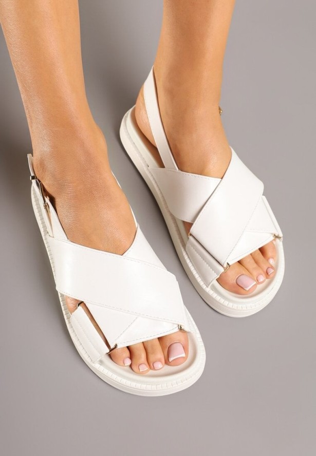 Białe Sandały z Geometrycznymi Paskami Tolirielle