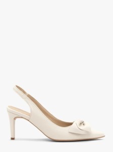 Kremowe czółenka damskie bez pięty slingback z kokardą